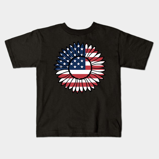 Patriotic Sunflower 4th of July Kids T-Shirt by sevalyilmazardal